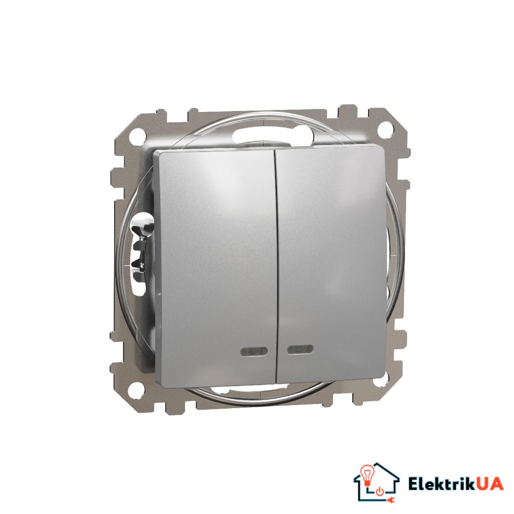 Двухклавишный переключатель с подсветкой Schneider Electric Sedna Design Алюминий SDD113105L